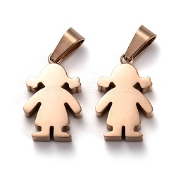 Ion Plating(IP) 304 Stainless Steel Pendants, Manual Polishing, Girl, Rose Gold, 19x12x3.5mm, Hole: 3x7mm(STAS-F253-06RG)