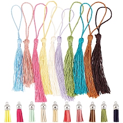 SUNNYCLUE 100Pcs 20 Style Faux Suede & Polyester Tassel Pendants, with CCB Plastic Cord Ends, Mixed Color, 35~37x10mm, Hole: 2.5~3mm, 130x6mm, 5pcs/style(FIND-SC0002-35)
