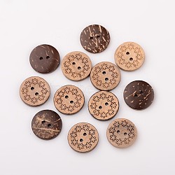 2-Hole Coconut Buttons, Flat Round, Coconut Brown, 18x3mm, Hole: 2mm(BUTT-D051-10)
