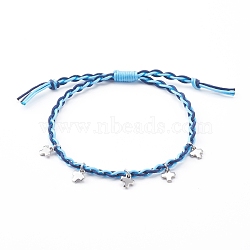 Adjustable Nylon Thread Braided Bead Bracelets, with 304 Stainless Steel Cross Charms, Stainless Steel Color, Light Sky Blue, Inner Diameter: 5/8~2-7/8 inch(1.7~7.4cm)(BJEW-JB06058-04)