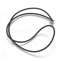 Rubber Cord Necklaces Making, with 304 Stainless Steel Lobster Claw Clasps, Black, 22.44 inch(57cm), 2.4mm(MAK-L023-01E)