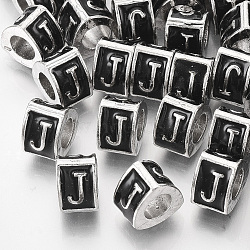 Alloy European Beads, Enamel Style, Large Hole Beads, Triangle with Letter, Platinum, Black, Letter.J, 9.5x9x6.5mm, Hole: 5mm(MPDL-S038-09J)
