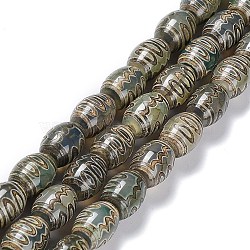 Tibetan Style dZi Beads Strands, Natural Agate Beads, Dyed & Heated, Oval, 5-Eye, 13~14x9.5~10mm, Hole: 1.2mm, about 25pcs/strand, 13.39''(34cm)(TDZI-E005-01H)