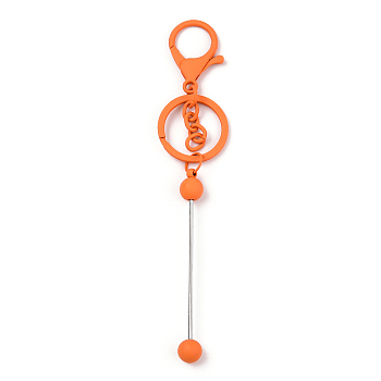 Spray Painted Alloy Bar Beadable Keychain for Jewelry Making DIY Crafts, with Alloy Lobster Clasps and Iron Ring, Dark Orange, 15.5~15.8cm
