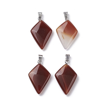 Natural Red Agate Pendants, Kite Charms with Stainless Steel Color Plated Stainless Steel Snap on Bails, 28~28.5x18x5.5mm, Hole: 5.5x3.5mm