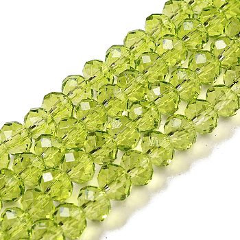 Transparent Baking Paint Glass Beads Strands, Faceted, Rondelle, Yellow Green, 8x6mm, Hole: 1.4mm, about 64pcs/strand, 15.16''(38.5cm)