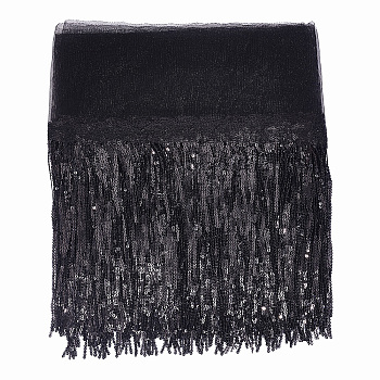 AHADERMAKER 5 Yards Sparkle Polyester Tassel Lace Trim, Paillette Fringe Timming, for Garment Accesories, Black, 12-5/8 inch(320mm)