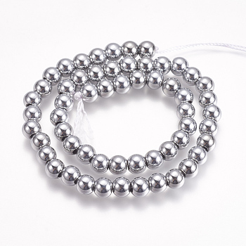 Electroplate Non-magnetic Synthetic Hematite Beads Strands, Round, Platinum Plated, 8mm, Hole: 3mm, about 59pcs/strand, 15.9 inch