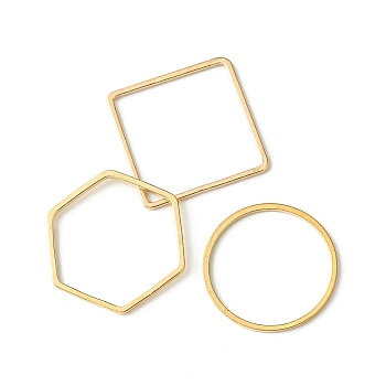 60Pcs 3 Styles Brass Linking Rings, Square & Ring & Hexagon, Mixed Shapes, Light Gold, 20~20x20~22.5x1mm, 20pcs/style