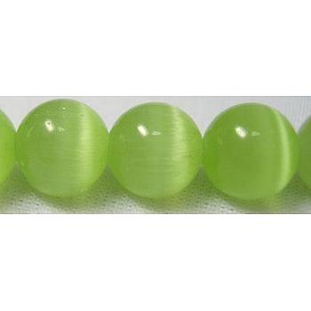 Cat Eye Beads, Round, Light Green, 12mm, Hole: 1.5mm, about 32pcs/strand, 14.5 inch