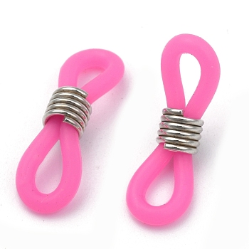 Eyeglass Holders, Glasses Rubber Loop Ends, with Brass Findings, Platinum, Hot Pink, 20x7mm