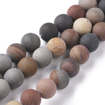 Natural Ocean Jasper Beads Strands, Frosted, Round, 8mm, Hole: 1mm, about 46pcs/strand, 15.16 inch(38.5cm)