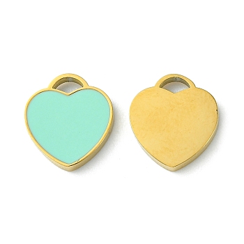 Ion Plating(IP) 304 Stainless Steel Manual Polishing Charms, with Enamel, Heart Charm, Golden, 10x9x1.5mm, Hole: 1.5x2.5mm
