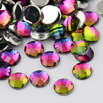 Taiwan Acrylic Rhinestone Cabochons, Flat Back and Faceted, Half Round/Dome, Colorful, 10x3mm