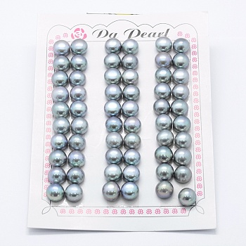 Natural Cultured Freshwater Pearl Beads, Grade 3A, Half Drilled, Rondelle, Dyed, Light Grey, 8.5x7mm, Hole: 0.8mm, about 60pcs/board