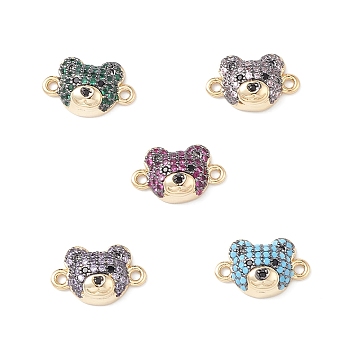 Brass Micro Pave Cubic Zirconia Connector Charms, Real 16K Gold Plated, Bear Links, Mixed Color, 1. 9.5x15x4mm, Hole: 1.4mm