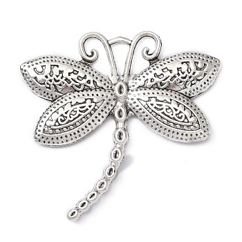 Tibetan Style Alloy Big Pendants, Dragonfly, Antique Silver, 56x59x3mm, Hole: 10x4.5mm