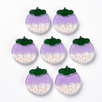 Cellulose Acetate(Resin) Decoden Cabochons, with Glitter Powder, Fruit, Plum, 26x24x4~4.5mm