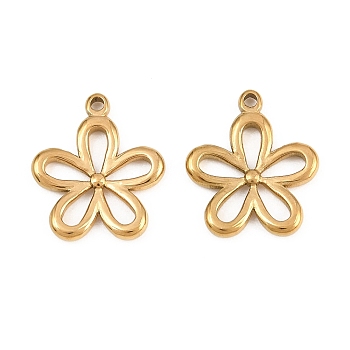 304 Stainless Steel Pendants, Flower Charms, Cut-Out, Ion Plating(IP), Real 18K Gold Plated, 17x15x2mm, Hole: 1.4mm