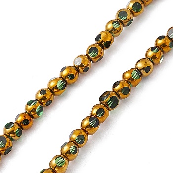 Electroplate Glass Beads Strands, Half Rainbow Plated, Faceted Round, Green, 4.5x4mm, Hole: 0.8mm, about 63pcs/strand, 10.24 inch(26cm)