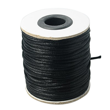 Nylon Cord, Satin Rattail Cord, for Beading Jewelry Making, Chinese Knotting, Black, 2mm, about 50yards/roll(150 feet/roll)