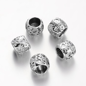 Rondelle Tibetan Style Alloy Large Hole Beads, Silver Color Plated, 10x8mm, Hole: 6mm