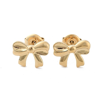 304 Stainless Steel Stud Earrings, Bowknot, Real 14K Gold Plated, 9x12mm