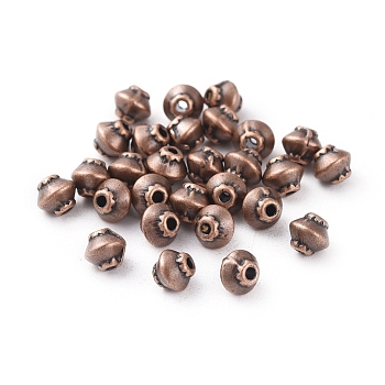 Tibetan Style Spacer Beads, Bicone, Zinc Alloy, Lead Free & Nickel Free & Cadmium Free, Red Copper Color, 5x4.5mm, Hole: 1mm