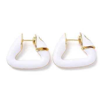 Enamel Trapezoid Hoop Earrring, Real 18K Gold Plated Brass Earrings, White, 22.5x26x6mm