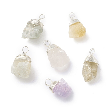 Natural Mixed Stone Pendants, with Silver Color Plated Eco-Friendly Copper Wire, Nuggets, 20.5~26x13~16.5x8~14.5mm, Hole: 3mm