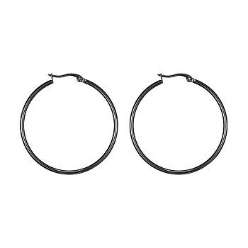 304 Stainless Steel Big Hoop Earrings, Hypoallergenic Earrings, Gunmetal, 12 Gauge, 39~41x2mm, pin: 0.7x1mm
