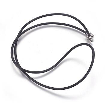 Rubber Cord Necklaces Making, with 304 Stainless Steel Lobster Claw Clasps, Black, 22.44 inch(57cm), 2.4mm