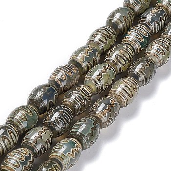 Tibetan Style dZi Beads Strands, Natural Agate Beads, Dyed & Heated, Oval, 5-Eye, 13~14x9.5~10mm, Hole: 1.2mm, about 25pcs/strand, 13.39''(34cm)