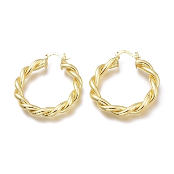 Brass Hoop Earrings, Long-Lasting Plated, Twist Ring, Real 18K Gold Plated, 42x38.3x5.5mm, Pin: 1.5mm