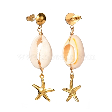 Natural Shell with Starfish Charm Dangle Stud Earrings for Girl Women(EJEW-JE04663)-3