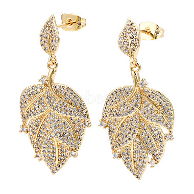 Leaf Brass+Cubic Zirconia Stud Earrings