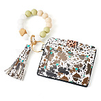 Silicone Beads Keychain, with PU Leather Keychain Wallet, Snow, 23x8.5~9cm(KEYC-TAC00020)