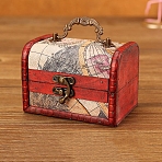 Wooden Portable Storage Boxes, with Iron Clasps & Iron Handle, Rectangle, FireBrick, Map Pattern, 12x8x8.5cm, Inner diameter: 10.8x6.5x7.5cm(WOCR-PW0001-060B)