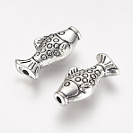 Tibetan Style Alloy Beads, Fish, Antique Silver, 23x11x4.5mm, Hole: 2mm(TIBE-A007-025AS)