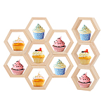 10Pcs Hexagon Wooden Dessert Cupcake Organizer Holder, with 30Pcs Acrylic Double-sided Tape, PeachPuff, 9.1x10.55x3.5cm, Inner Diameter: 7.35cm(ODIS-GA0001-49)