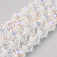 Glass Beads Strands, AB Color Plated, Half Frosted, Faceted Round, Clear AB, 10x9mm, Hole: 1.5mm, about 72pcs/strand, 26.38 inch(67cm)(EGLA-S194-08-A01)