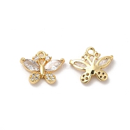 Real 18K Gold Plated Brass Pendant, with Glass, Butterfly Charms, Clear, 10.5x13x3.3mm, Hole: 1.2mm(KK-B074-72G-01)