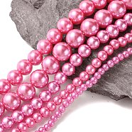 Dyed Glass Pearl Round Beads Strands, Hot Pink, 4mm/6mm/8mm/10mm/12mm, Hole: 1mm, about 70~216pcs/strand(HY-X0001-07)