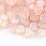 Autumn Theme Czech Glass Beads, Maple Leaf, Pink, 10.5x13x4mm, Hole: 0.8mm, about 11pcs/10g(X-GLAA-L025-C22)