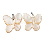 Rack Plating Brass Pave Natural Paua Shell & White Shell Pendants, Butterfly Charms, Platinum, 41x41x3.5mm, Hole: 5X3.5mm(KK-U025-12P-09)