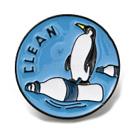 Marine Environment Protection Theme Enamel Pin, Electrophoresis Black Zinc Alloy Brooch for Backpack Clothes, Flat Round, Penguin, 25x1.5mm(JEWB-B008-01C)
