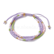 Adjustable Glass Seed Beaded Triple Layer Multi-strand Bracelet, Nylon Cord Braided Bead Bracelets, Lilac, Inner Diameter: 2-3/8~3-1/2 inch(5.9~8.9cm)(BJEW-MZ00048-03)
