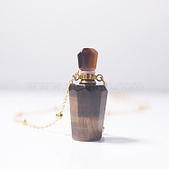 Natural Tiger Eye Perfume Bottle Pendant Necklace with Brass Chains, Essential Oil Vial Necklace for Women, Golden, 25.59 inch(65cm), Capacity: 0.88ml(0.03fl. oz)(BOTT-PW0001-057E-06)