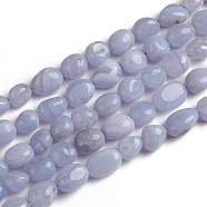 Natural Blue Lace Agate Beads Strands, Tumbled Stone, Nuggets, 10~15x7.5~11.5x7.5~12.5mm, Hole: 1mm, about 36pcs/Strand, 15.67 inch(39.8 cm)(X-G-D0002-D75)