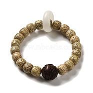 White Jade & Moon and Star Bodhi Beaded Stretch Bracelets with Sandalwood Flower, Inner Diameter: 5.5cm(BJEW-B080-03)